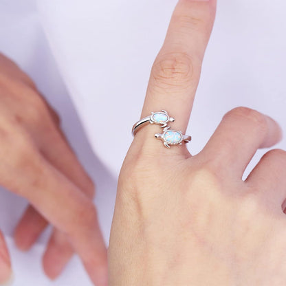 925-Sterling-Silver Opal/Turquoise Sea Turtle/Dolphin/Sea Life Ring - Inspirational I Love You Forever Adjustable Open Nature Ocean Mother Daughter Ring Cute Animal Jewelry Gifts for Women