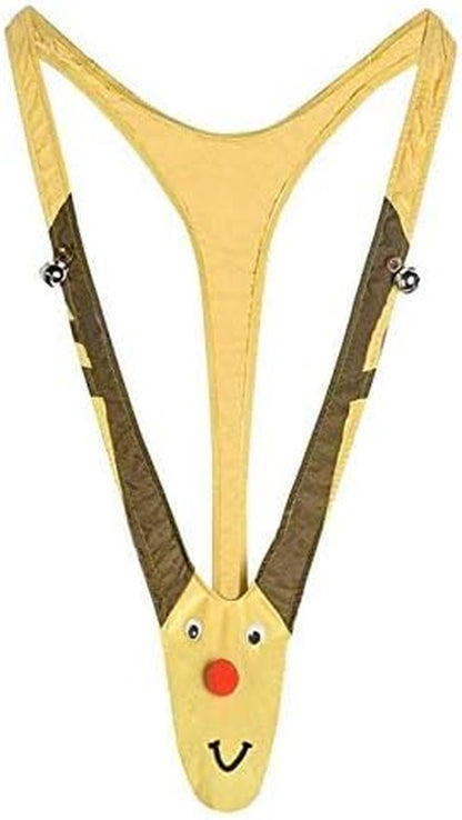 Reindeer mankini men's funny thong underwear with bell details