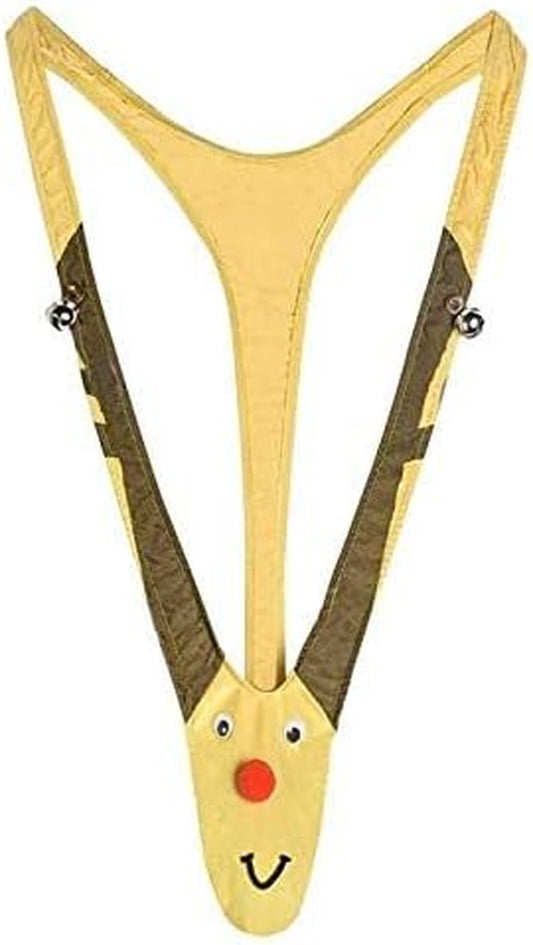 Reindeer mankini men's funny thong underwear with bell details
