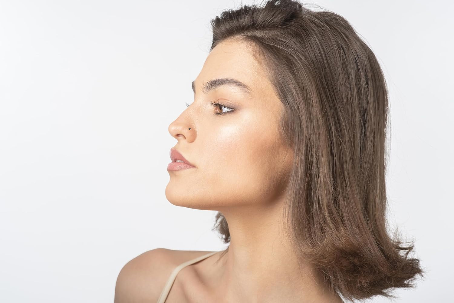 Lavari Jewelers 0.01 to 0.07 Carat Black Diamond Curved Screw Nose Stud for Women - 14K White Gold Nose Ring - Unisex Stud Hypoallergenic Nostril Piercing Jewelry - 20G Body Piercing for Men