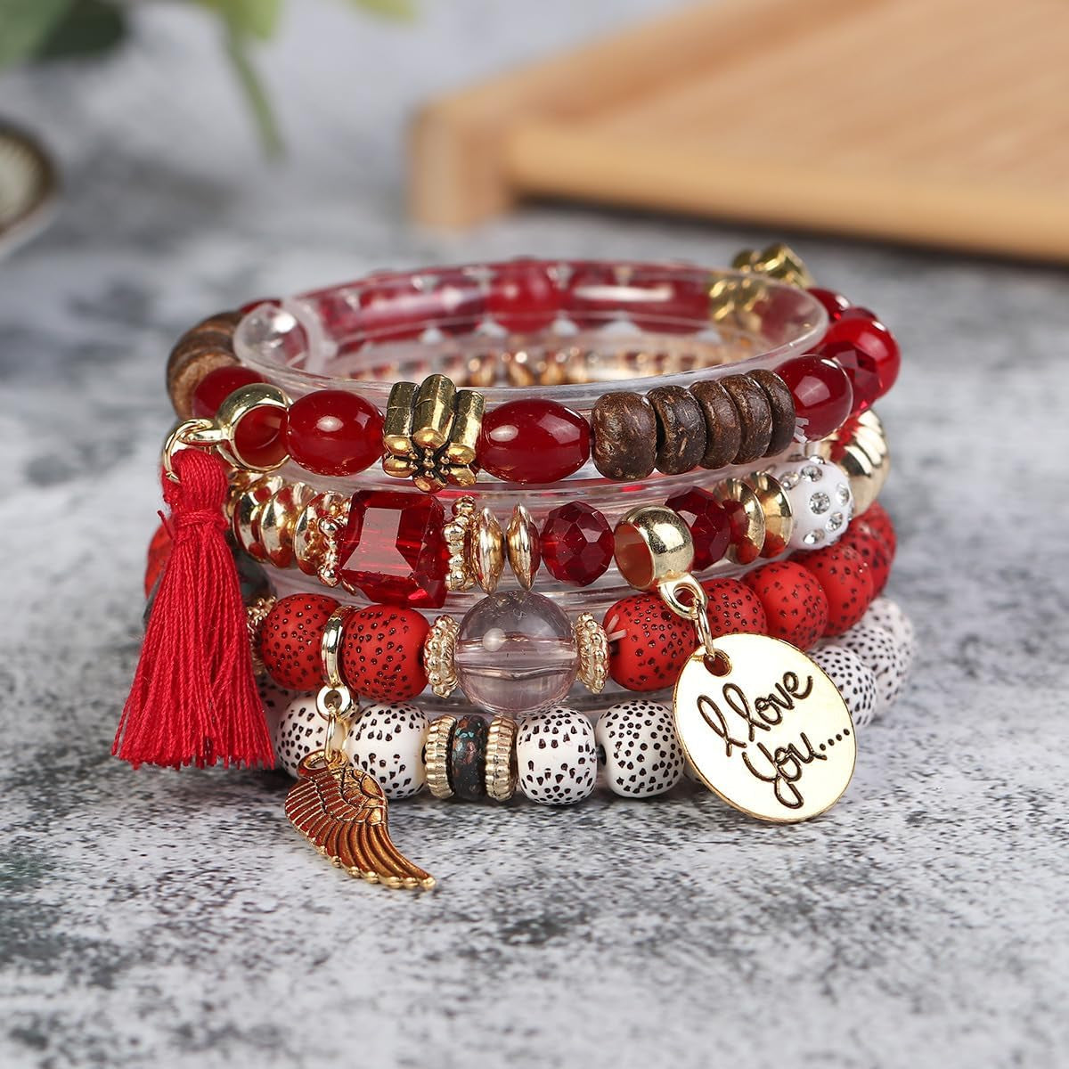 4 Sets Bohemian Stackable Bead Bracelets, Stretch Bangle Charm Jewelry 1