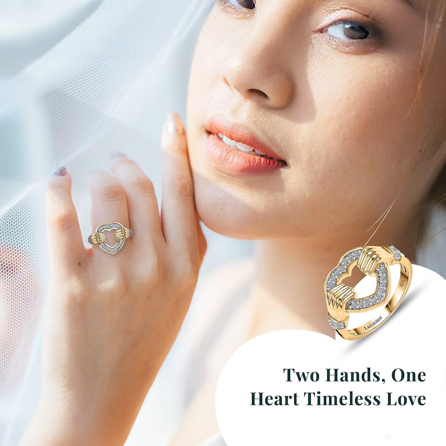 Close-up of G-H SI lab diamond in embrace of love setting