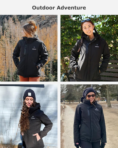 Side view of windproof heated insulated coat