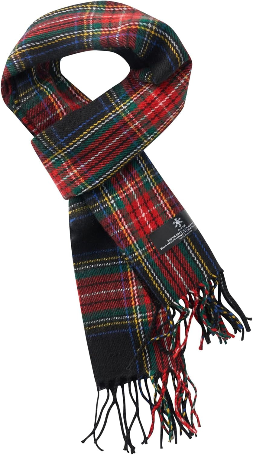 A.WAVE Premium Soft-Touch Plaid Tassel Scarf for Men, Elegant Winter Wrap