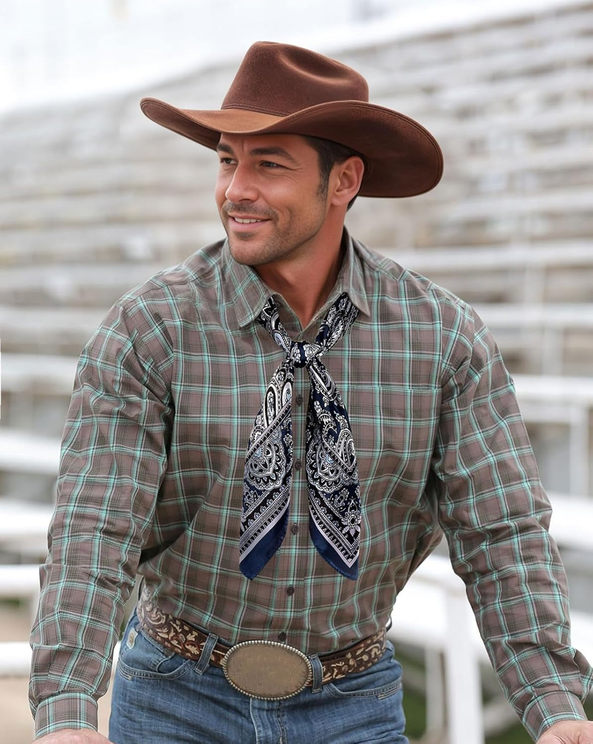 GERINLY 35 Inch Wild Rag Cowboy Scarves for Men, Large Rancher Neckerchief Silk Feel, Oversize Western Bandana