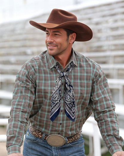 GERINLY 35 Inch Wild Rag Cowboy Scarves for Men, Large Rancher Neckerchief Silk Feel, Oversize Western Bandana