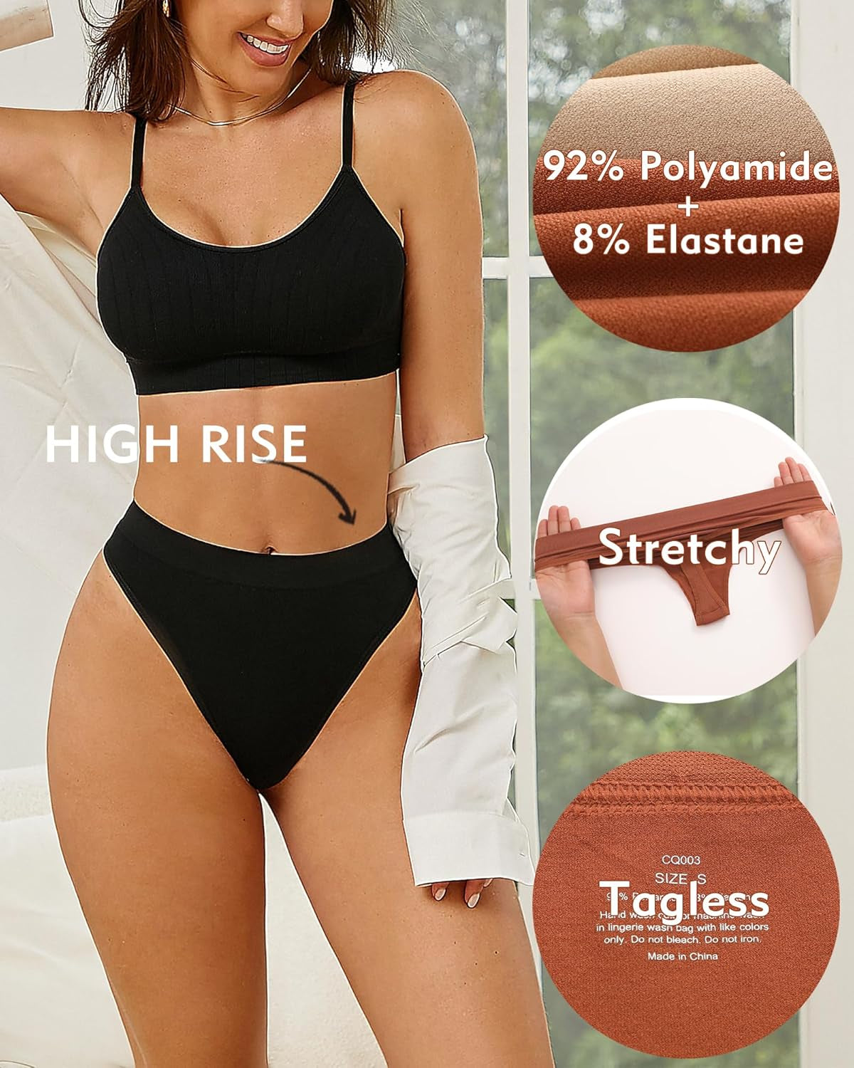 High waisted thong panty showing no visible panty lines under clothing