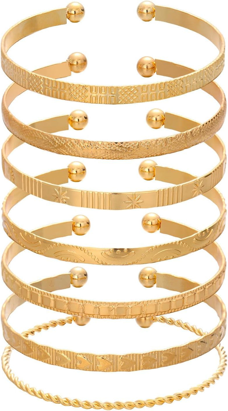 FUNOJOY Bangle Bracelets Set for Women, Multi Layer Stackable Cuff Bracelets, Boho Open Adjustable Bangle Jewelry Gift for Her