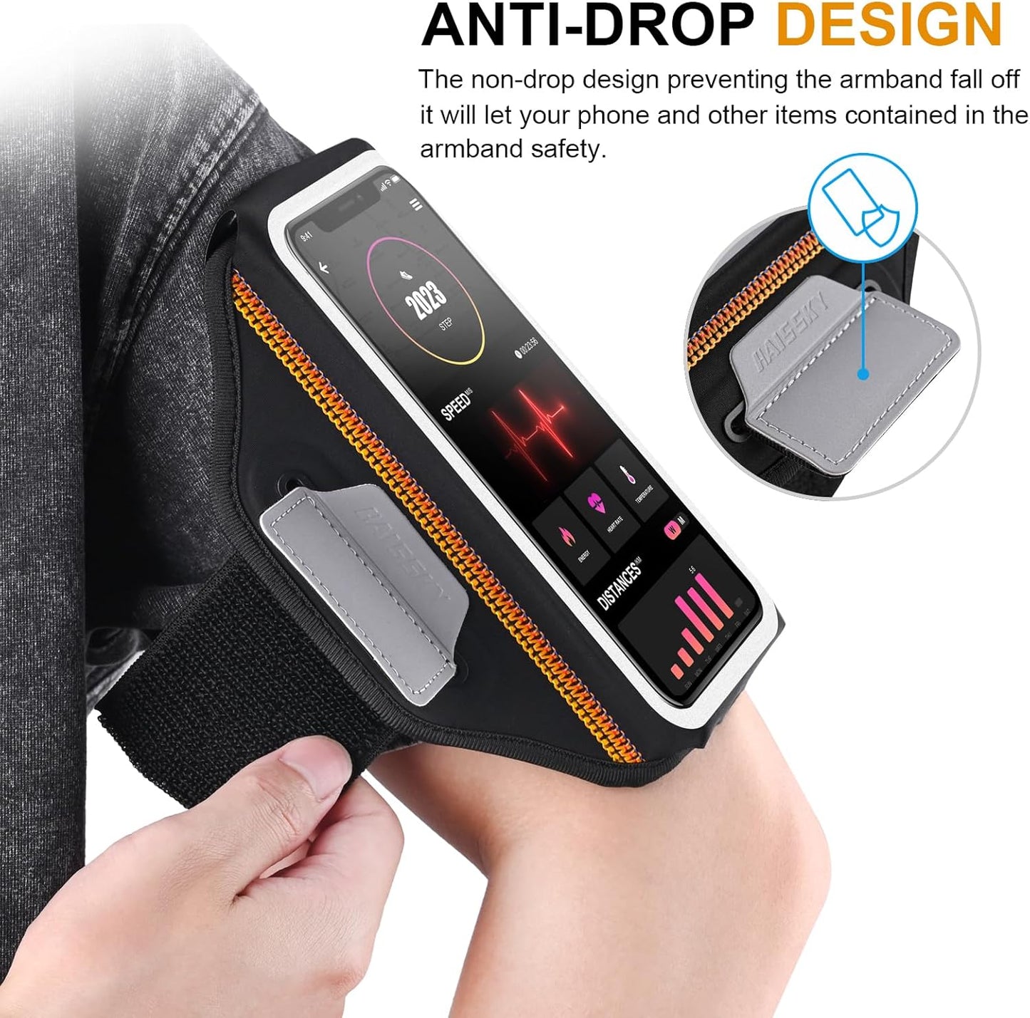 Key slot detail on compact phone armband for running