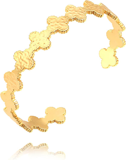 PEARLADA 18K Gold Cuff Bracelet for Women, Chunky Open Bangle Adjustable Bracelet, Trendy Statement Jewelry