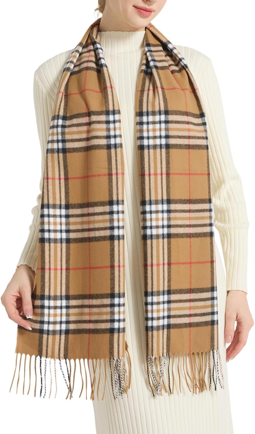 Plaid Scarf for Women Men, Lightweight Classic Tartan Tassel Scarves Fashion Warm Winter Chunky Scarf Cold Weather