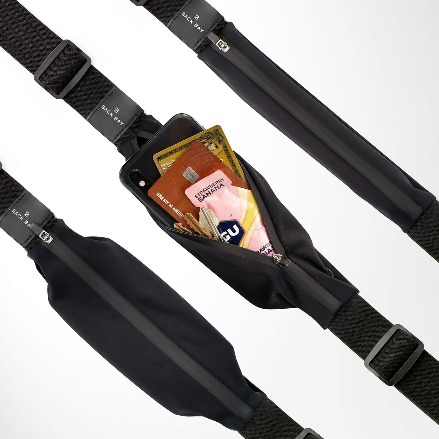 Runners phone holder belt in black with reflective trim