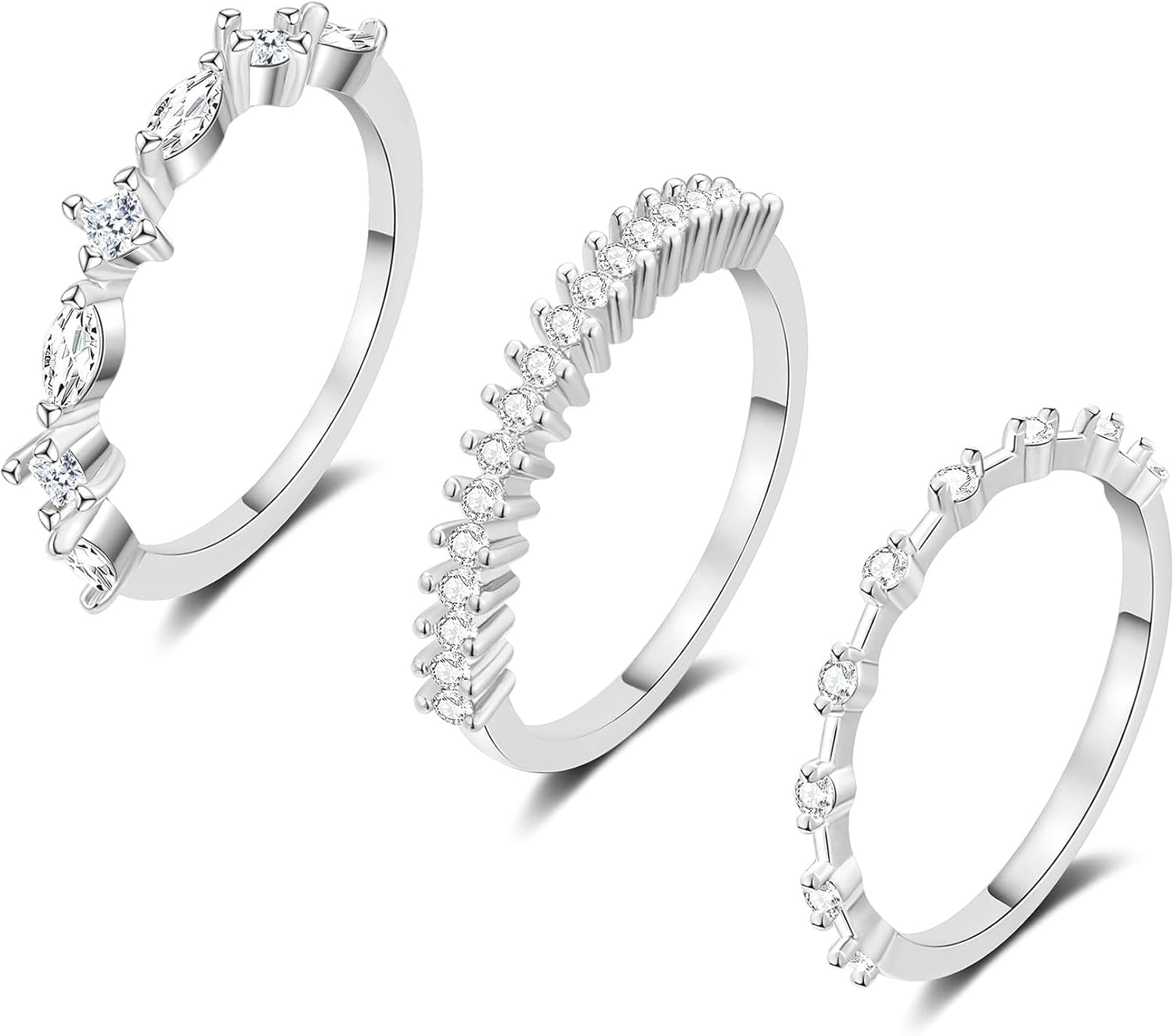 FUNEIA Stackable Silver Gold Rings for Women Non Tarnish 14K Gold Plated Thumb Cubic Zirconia Rings for Women Dainty Pinky Promise Wedding Ring Set Women'S Engagement Eternity Band Rings Gold Jewelry