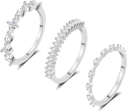 FUNEIA Stackable Silver Gold Rings for Women Non Tarnish 14K Gold Plated Thumb Cubic Zirconia Rings for Women Dainty Pinky Promise Wedding Ring Set Women'S Engagement Eternity Band Rings Gold Jewelry