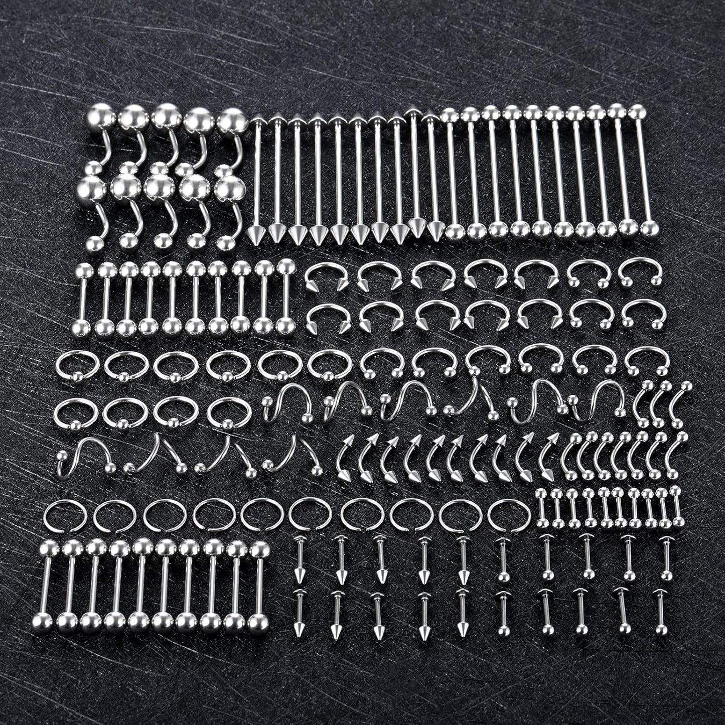 Xpircn 150PCS Piercing Kit Jewelry Stainless Steel Lip Nose Tongue Tragus Cartilage Daith Eeybrow Belly Button Rings Body Piercing Tools 14G 16G 20G