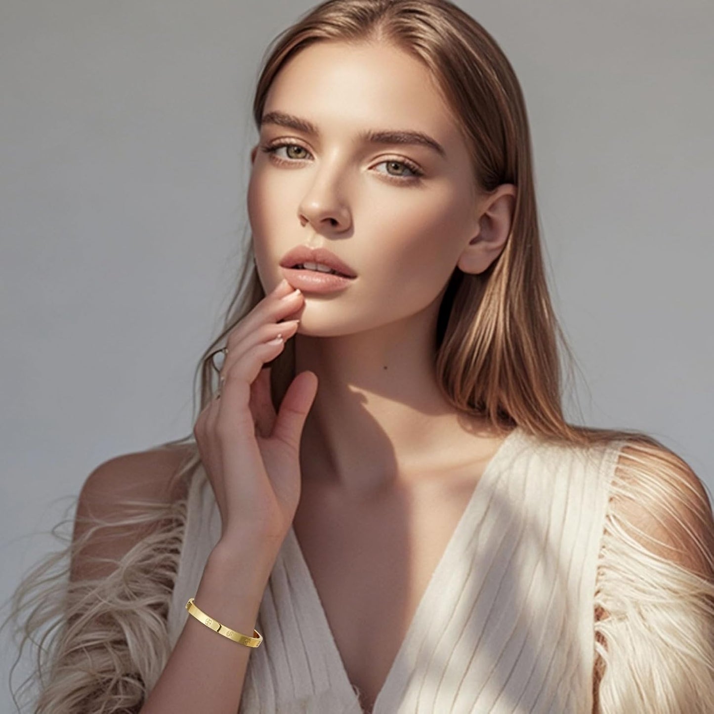 18K Gold-Plated Love Bangle Bracelets for Women, Silver Cross Bangle Bracelets, Waterproof Stainless Steel Friendship Jewelry, Valentines Christmas Birthday Gifts for Her