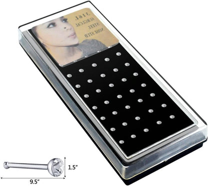2 Sets 120 Pcs Stainless Steel Nose Ring Body Piercing Jewelry Nose Bone Stud Nose Hoop Crystal Hypoallergenic White+Multicolor