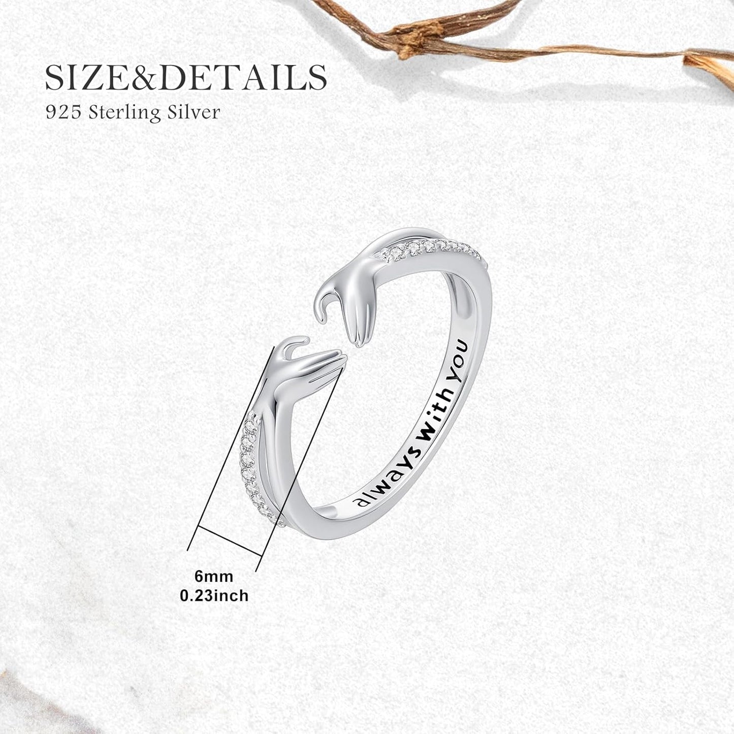 Gift presentation of romantic silver diamond hug ring for women