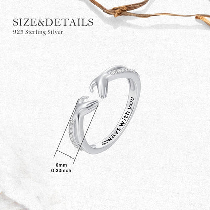 Gift presentation of romantic silver diamond hug ring for women