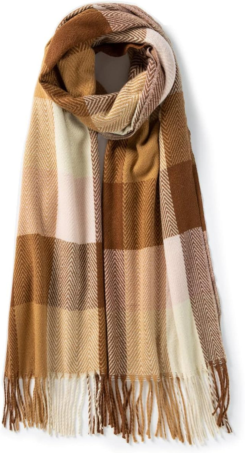 Villand Women'S Wool Scarf - Cashmere Feel Winter Checked Scarves for Women, Large Soft Thick Shawls and Wraps with Gift Box