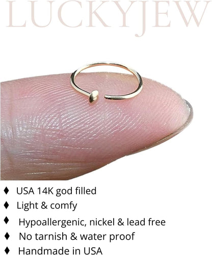 LUCKYJEWUS Fake Nose Ring Hoop, 14K Gold Filled or 925 Sterling Silver Small Clip-On Faux Nose Cuff for Women & Men, No Piercing Needed
