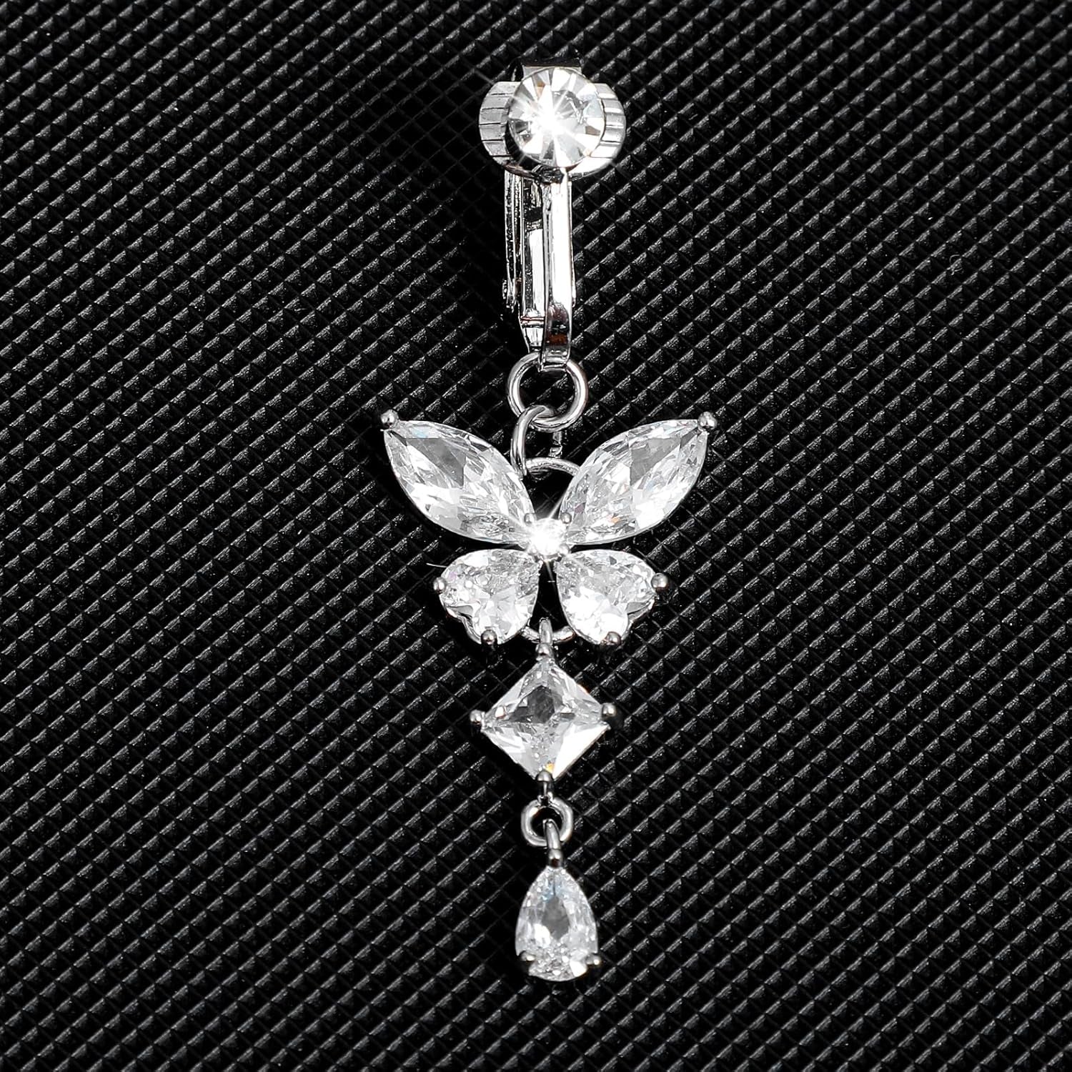 2 Pcs Clip on Fake Belly Button Piercing for Women, Butterfly and Heart Shaped Non-Piercing Silver Fake Belly Button Ring Jewelry for Women