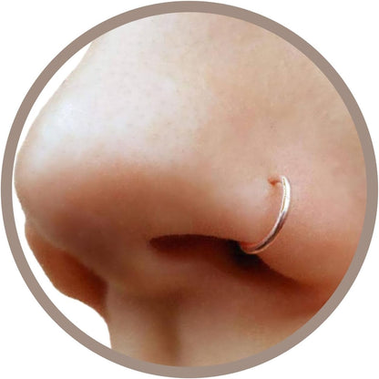 Encharmed 925 Sterling Silver or 14K Gold Filled Fake Clip on Nose Ring, Handmade 20 Gauge Tiny Faux Non Piercing Huggie Hoop