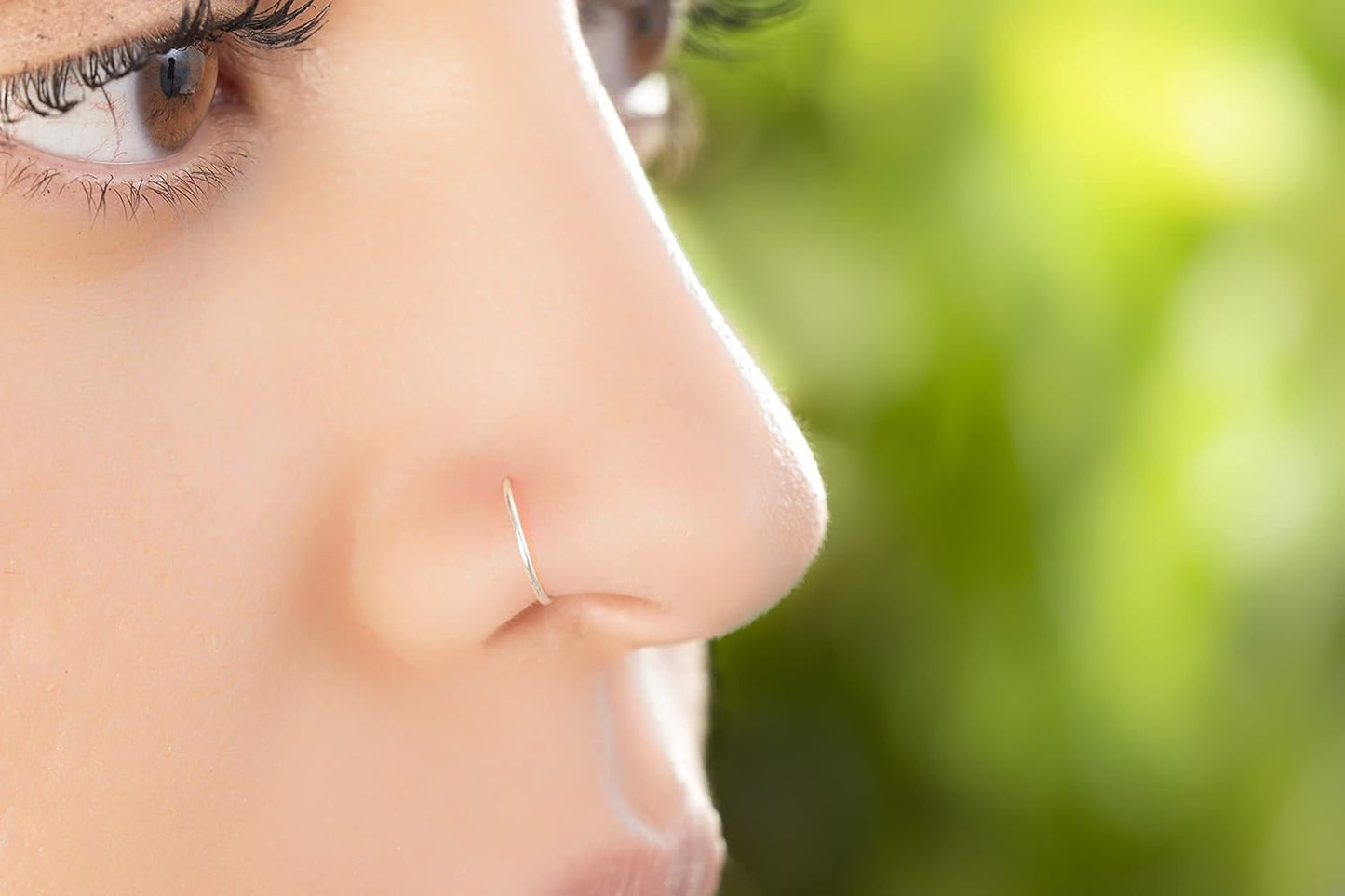 Silver Fake Nose Ring - Tiny Thin 24 Gauge 7Mm Faux Nose Piercing for Women- 925 Sterling Silver Clip on Nose Hoop - Handmade Fake Nose Rings - No Piercing Needed - Gift Ready