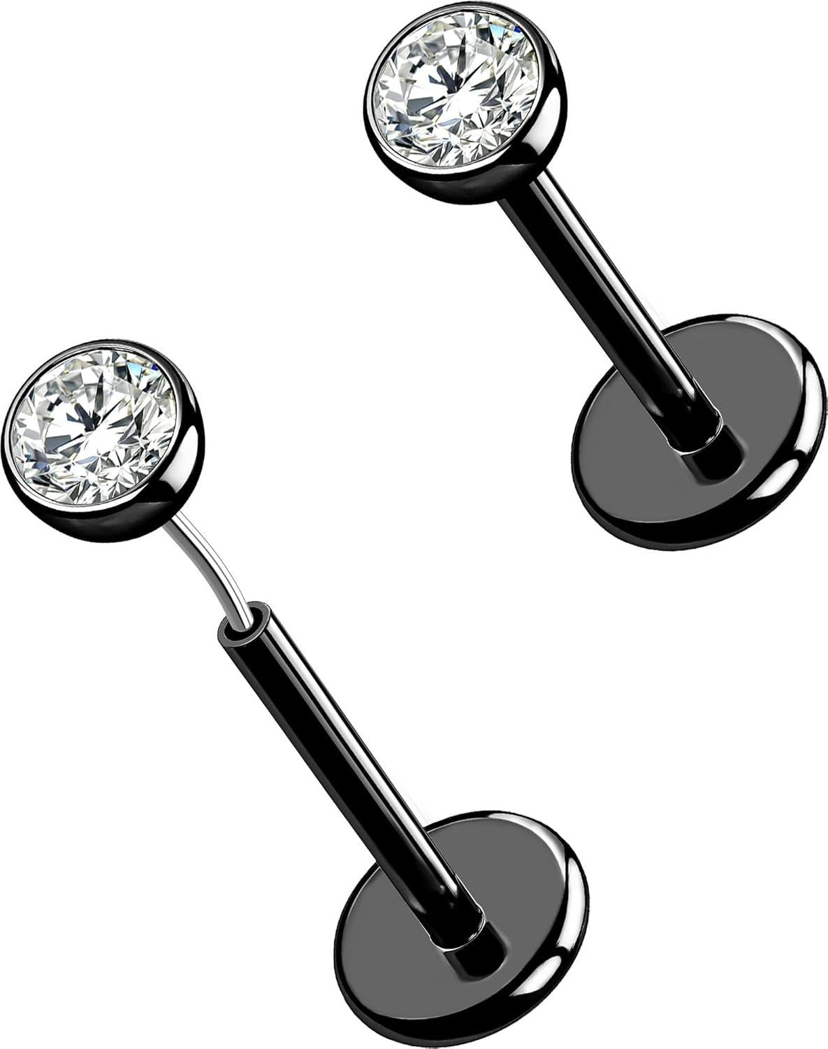 OUFER 2Pcs 20G/18G/16G G23 Titanium Threadless Nose Stud Earrings Flat Back Tiny CZ Small Nose Helix Cartilage Tragus Conch Labret Medusa Monroe Piercing Jewelry for Women Men