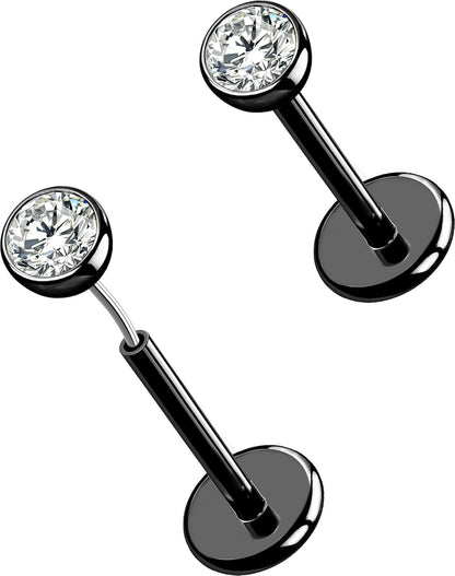 OUFER 2Pcs 20G/18G/16G G23 Titanium Threadless Nose Stud Earrings Flat Back Tiny CZ Small Nose Helix Cartilage Tragus Conch Labret Medusa Monroe Piercing Jewelry for Women Men