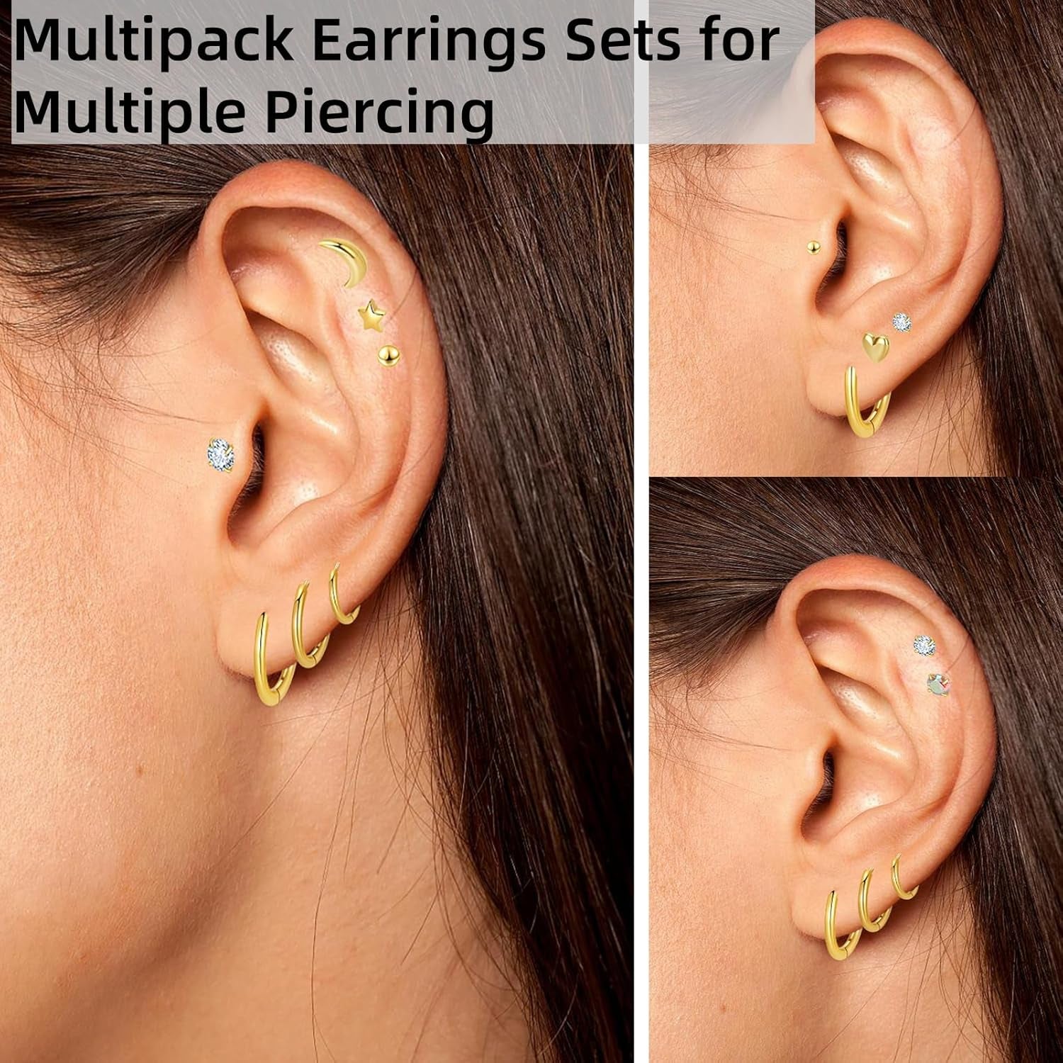 SHOWNICE Surgical Stainless Steel Flat Back Earrings for Women, Hypoallergenic Sleeping Stud Multiple Piercing Earrings Tiny Screw Back Cartilage Earring Sets