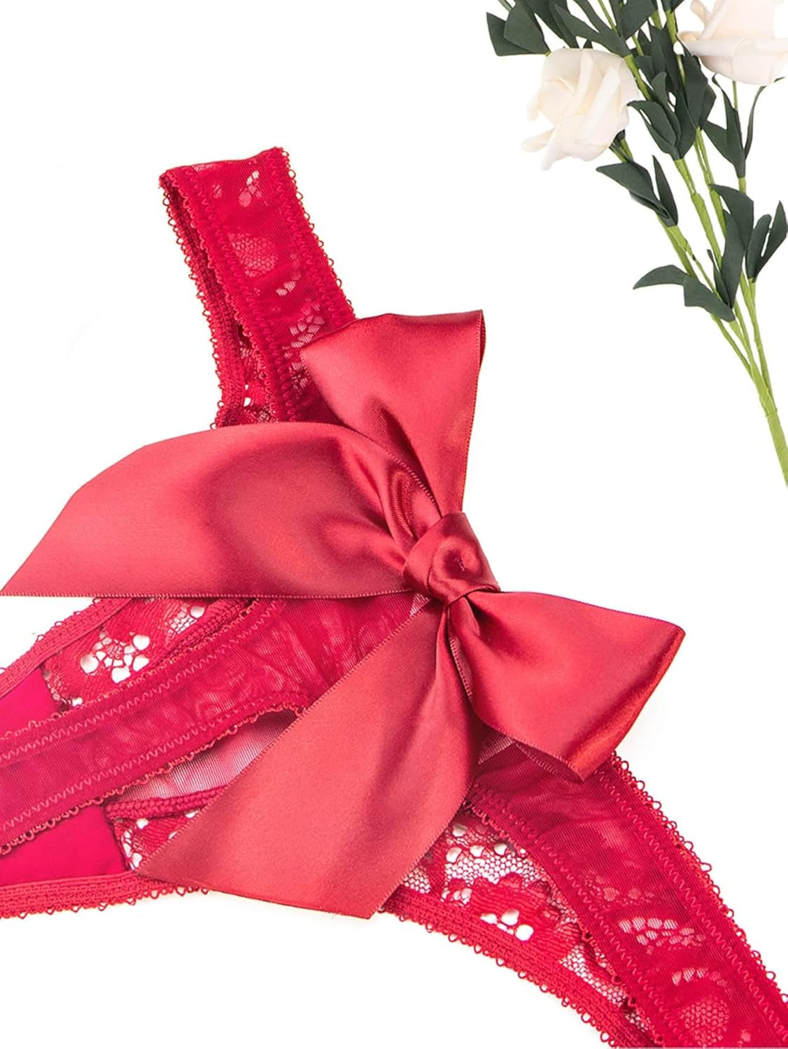 OYOANGLE sheer thong panties showing bow accent detail