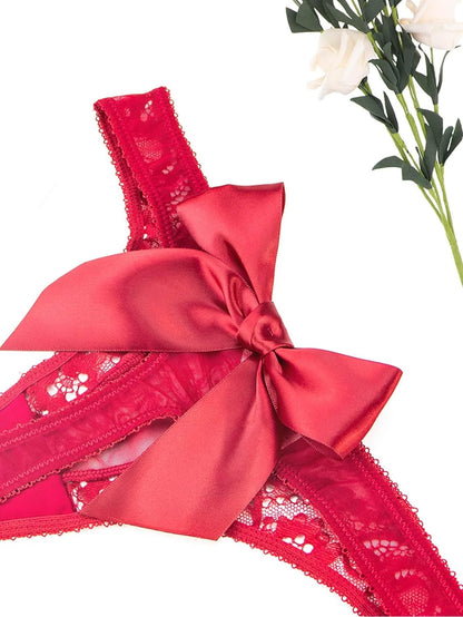 OYOANGLE sheer thong panties showing bow accent detail
