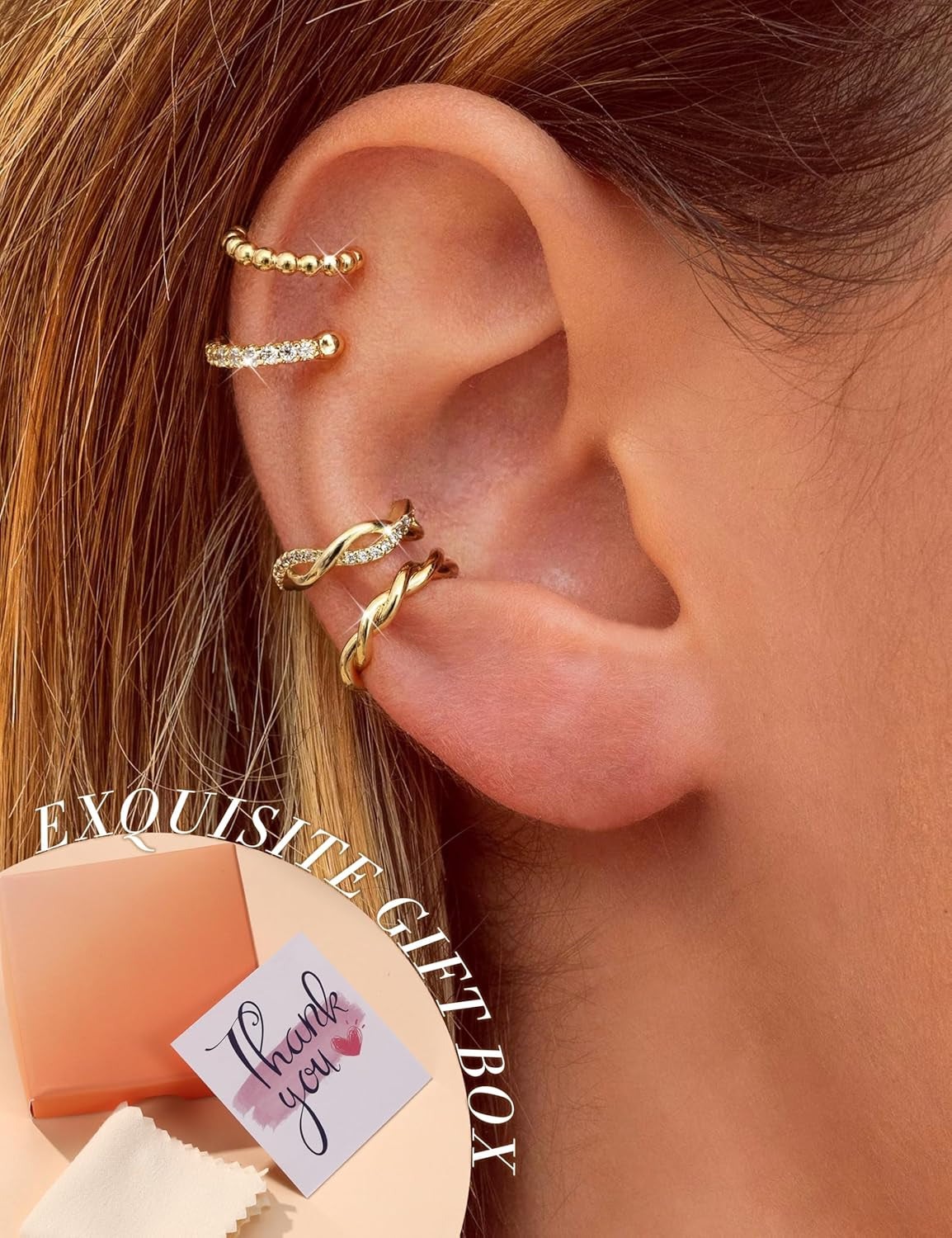 9PCS Ear Cuffs Earrings for Women Non Piercing 14K Gold Plated - Hypoallergenic Adjustable Ear Cuffs Trendy Non Tarnish Clip on Cartilage Fake Earring Stacks Wrap Jewelry