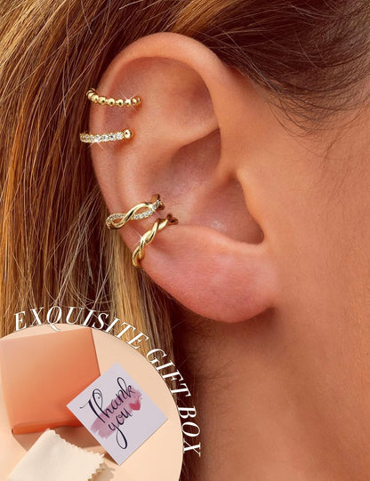 9PCS Ear Cuffs Earrings for Women Non Piercing 14K Gold Plated - Hypoallergenic Adjustable Ear Cuffs Trendy Non Tarnish Clip on Cartilage Fake Earring Stacks Wrap Jewelry