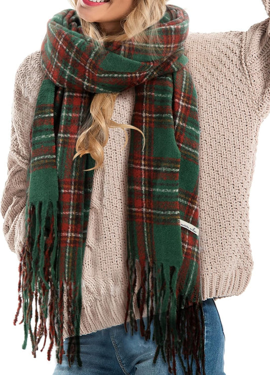 Coume Christmas Plaid Scarf for Women Men Soft Green Buffalo Plaid Winter Scarf Cashmere Feel Fashion Tartan Gifts