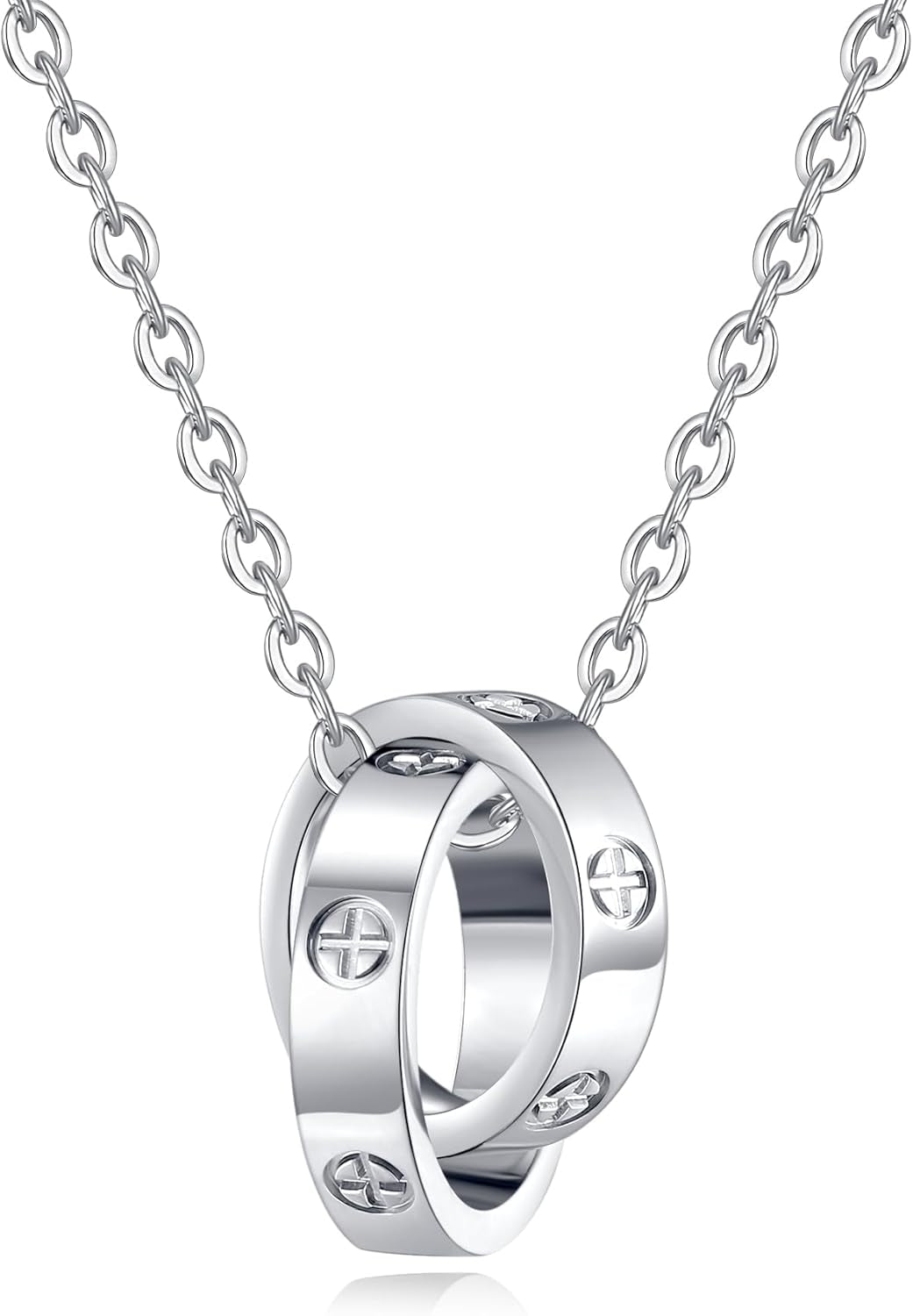 18K Gold-Plated Interlocking Circles Love Necklace for Women, Adjustable Stainless Steel Silver Pendant Necklace, Unique Gifts for Women on Birthday Christmas Valentines