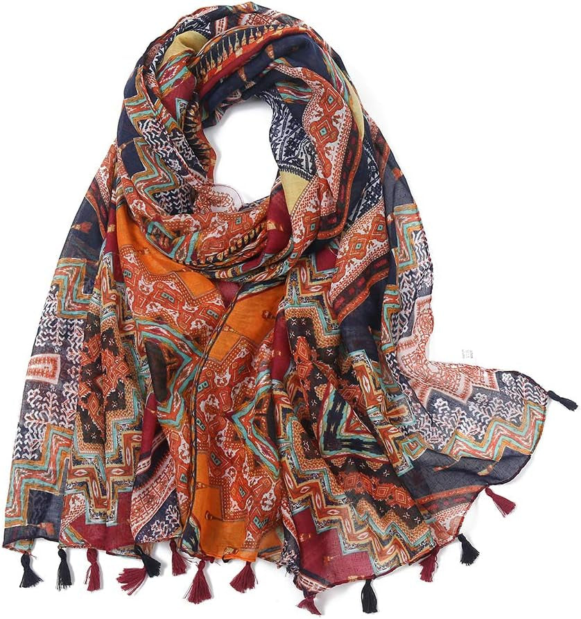 Yeieeo Boho Scarf for Women Lightweight Floral Printed Scarf Fall Winter Fashion Fringed Shawl
