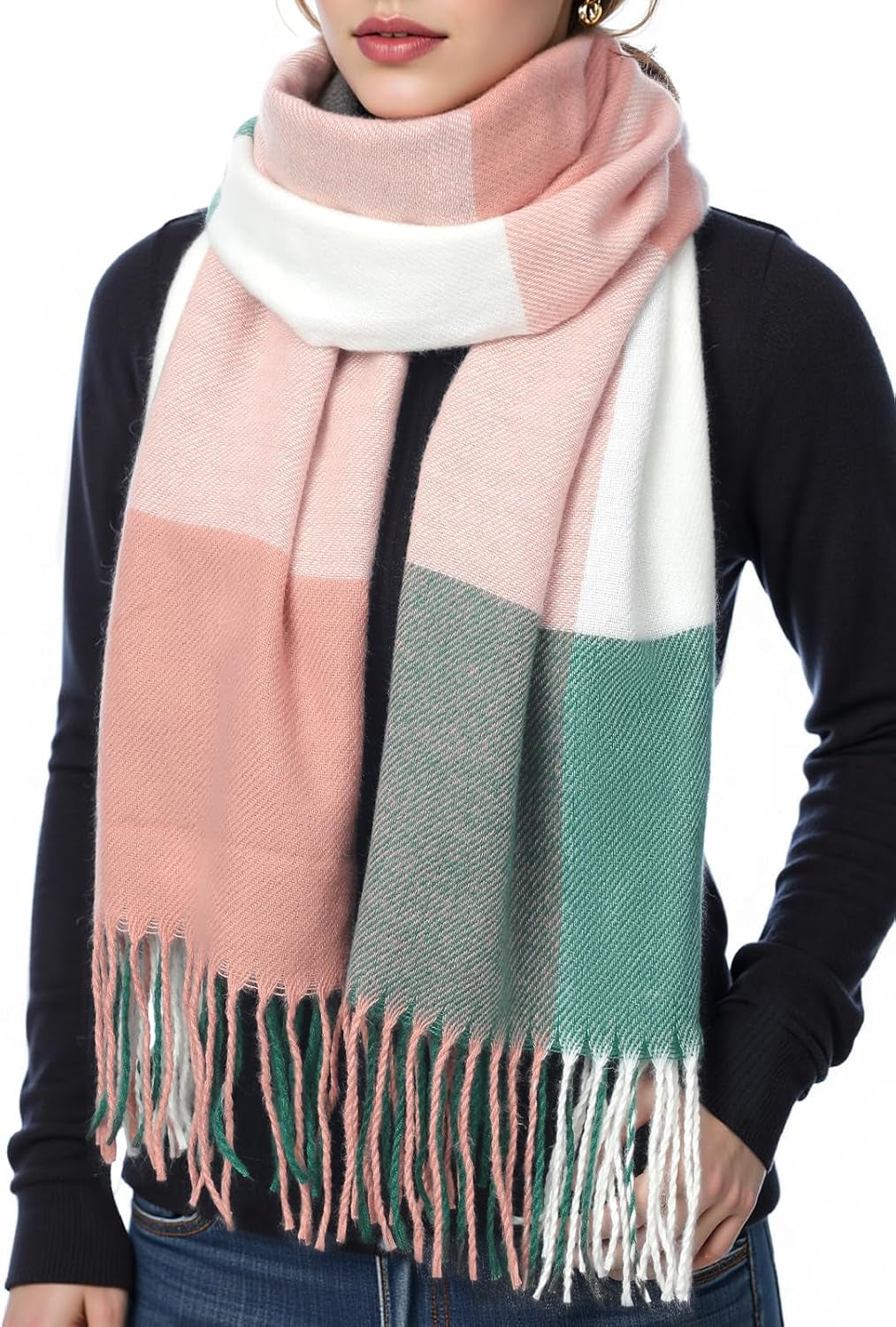 Fauson Winter Scarf for Women, Winter Warm Women'S Scarves, Soft Blanket Scarf Classic Tassel Plaid