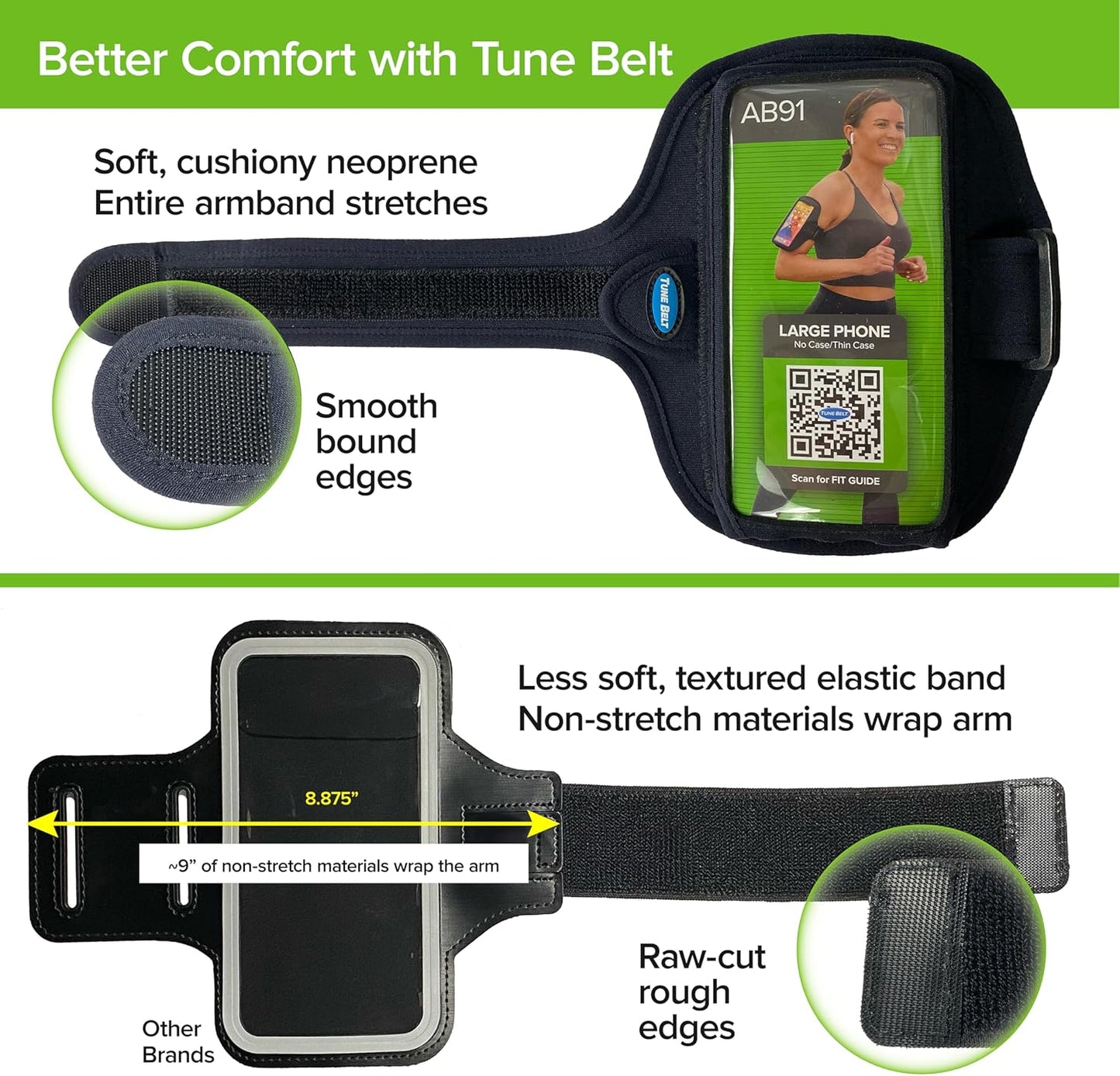Close-up of deep pocket design on Tune Belt armband for secure phone fit