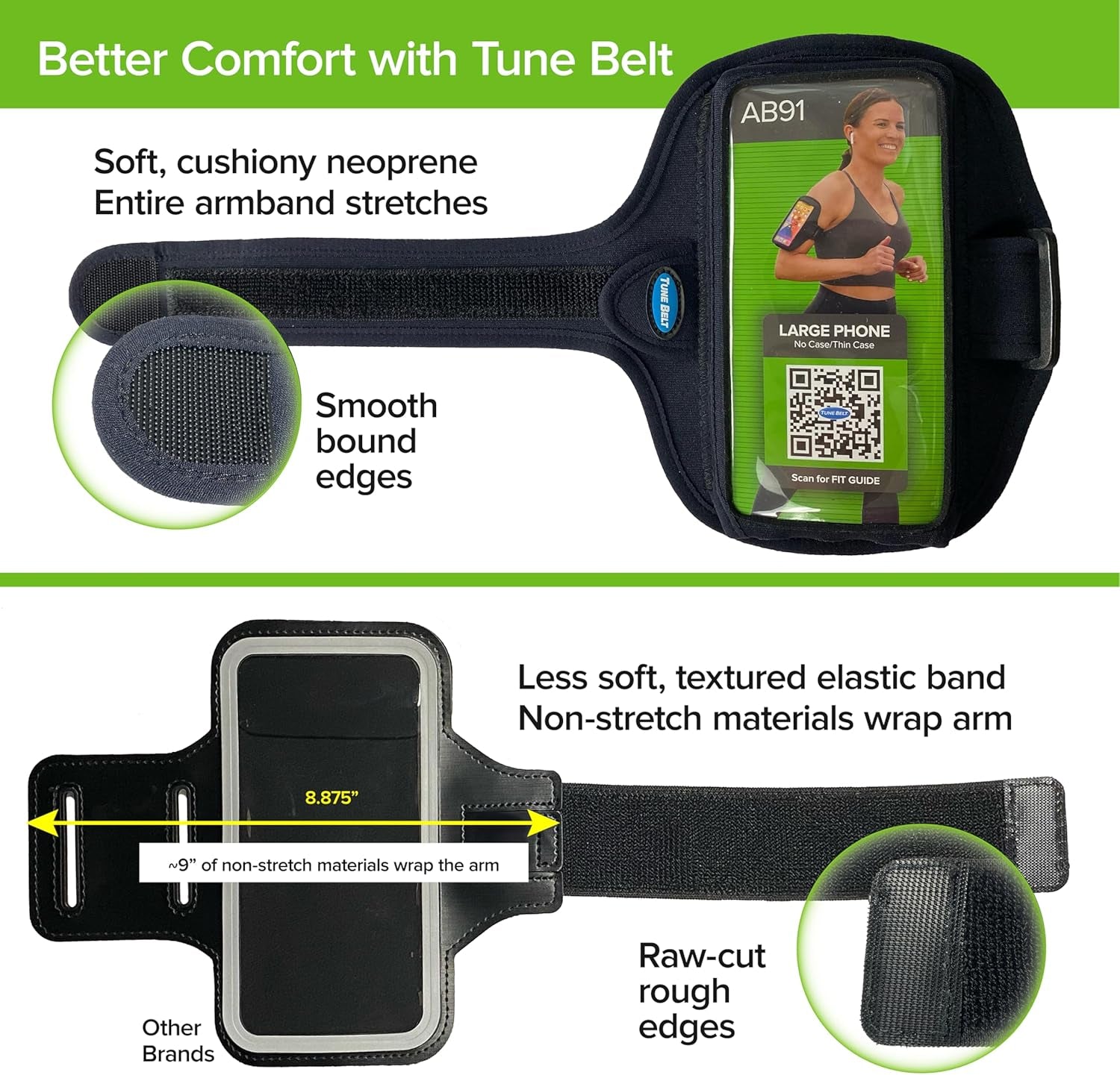 Close-up of deep pocket design on Tune Belt armband for secure phone fit