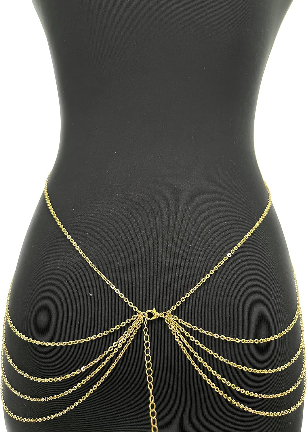 Harness Body Chain Sexy Layered Tassel Belly Waist Chain Necklace Boho Hot Bikini Nightclub Party Beach Body Jewelry for Women and Ladies Gold Tone