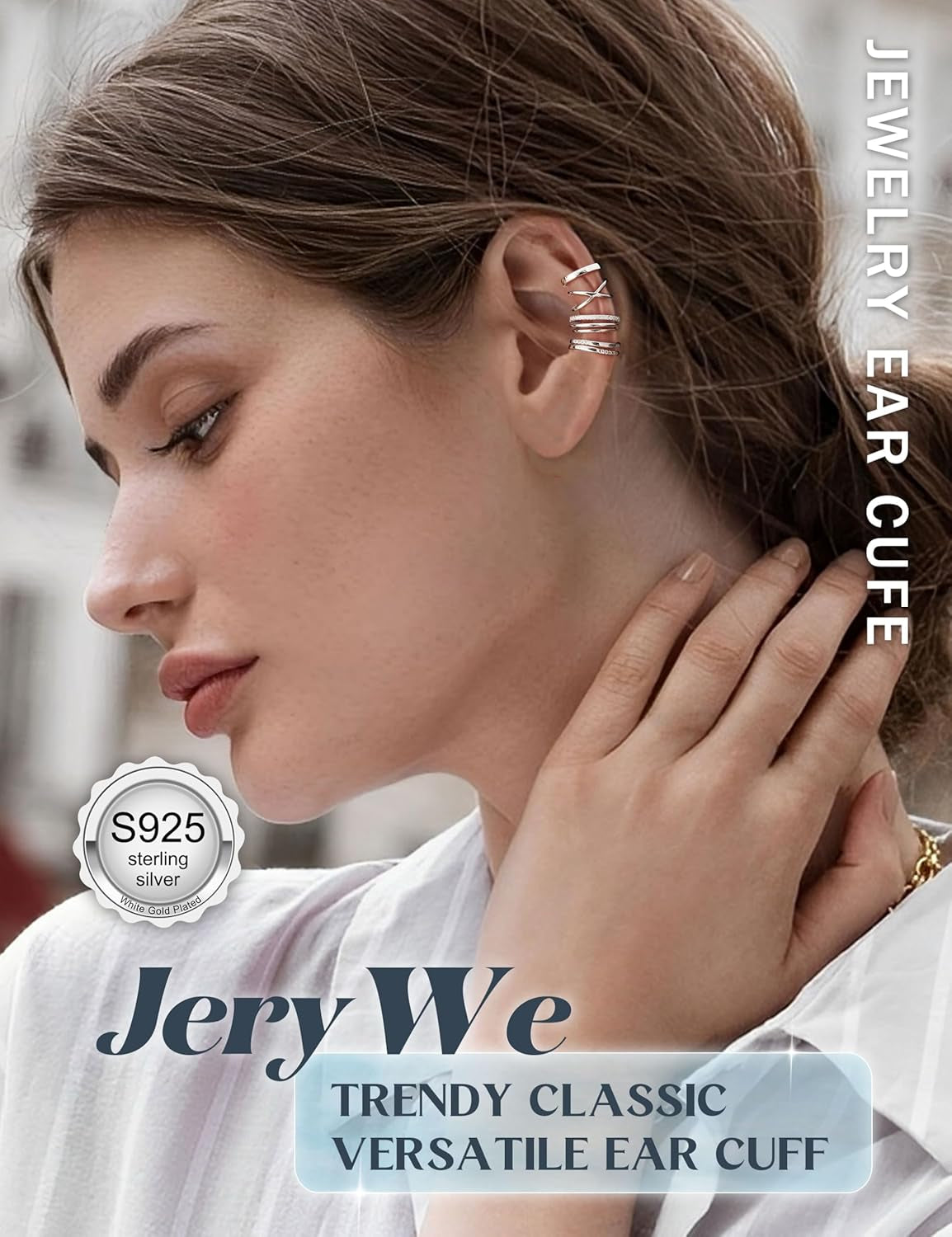 Jerywe 4 Pcs 925 Sterling Silver Ear Cuff for Women Non Piercing Adjustable Ear Cuff Earrings Clip on Cartilage Helix Wrap Ear Jewelry Set