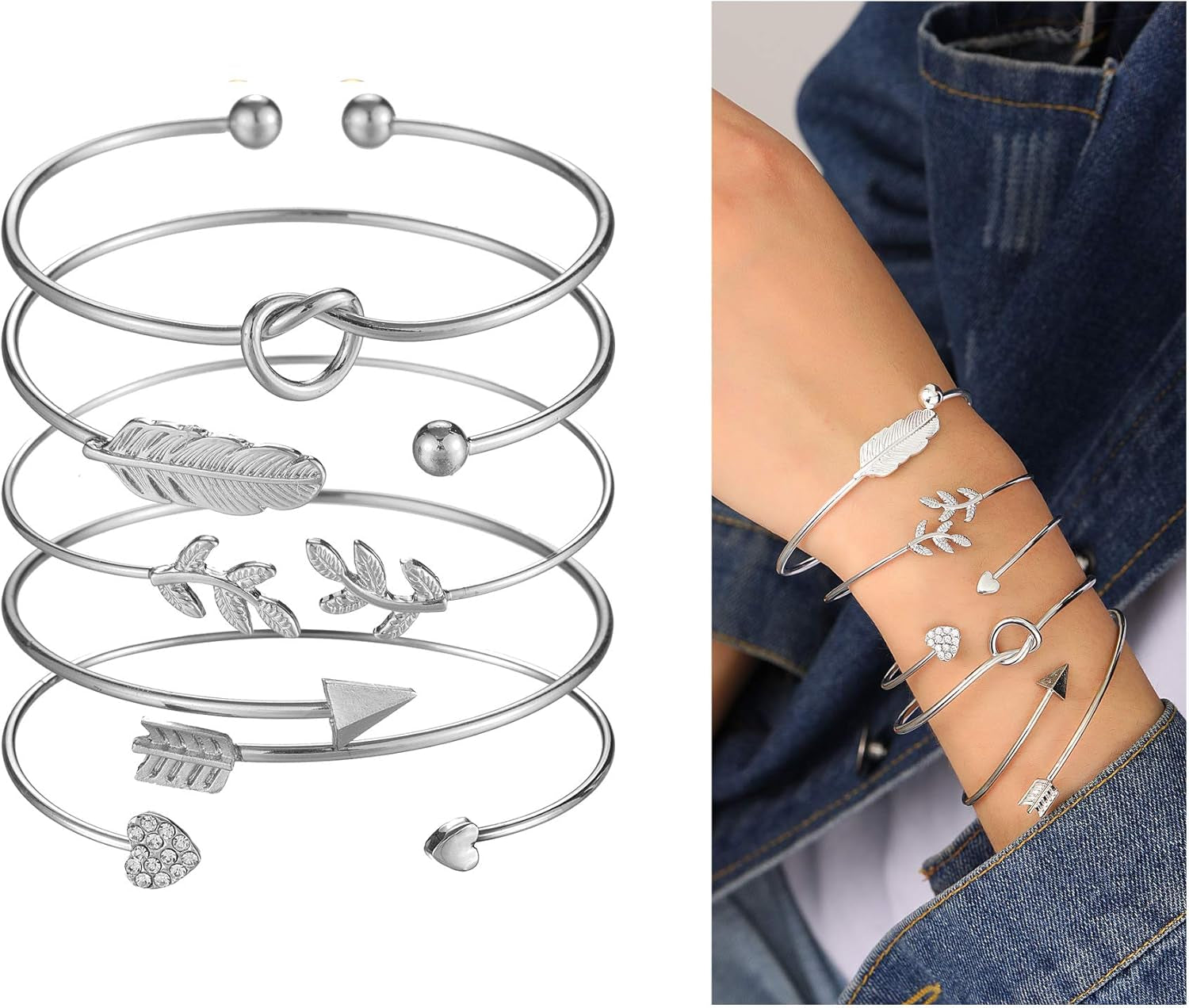 Feather detail rose gold open cuff bangle bracelet