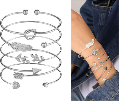 Feather detail rose gold open cuff bangle bracelet
