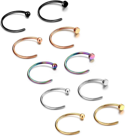 Jewelrieshop Nose Rings Hoop 20G Stainless Steel Nose Piercing Jewelry Fake Lip Hoop Rings for Women Men
