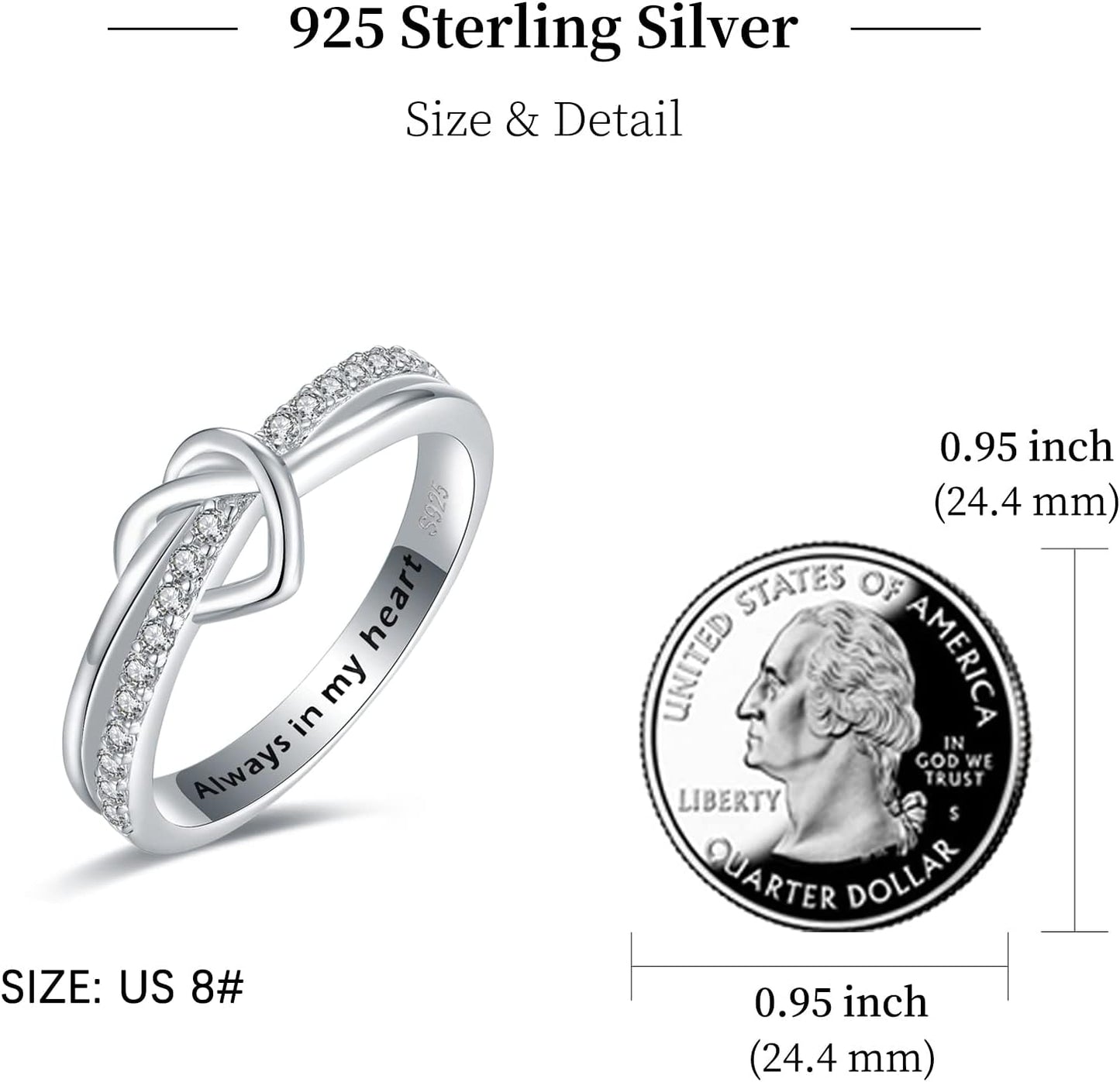 Mother daughter heart knot ring in elegant gift packaging