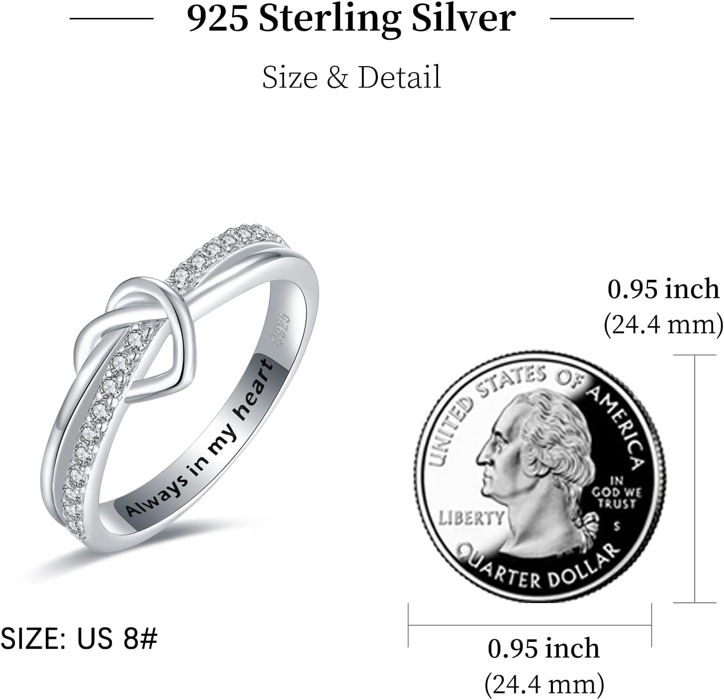 Mother daughter heart knot ring in elegant gift packaging