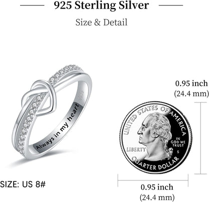 Mother daughter heart knot ring in elegant gift packaging