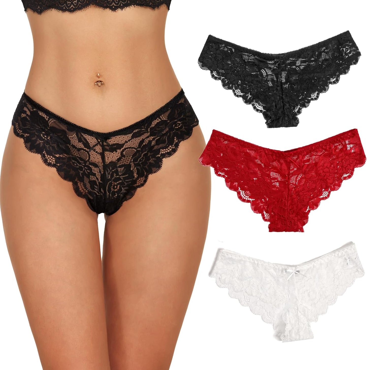 Avidlove Women Floral Lace Panties Sexy Hipster Underwear Cheeky Bikini Panties V-Shape Waistband Tangas